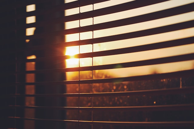 blinds overlooking sunset